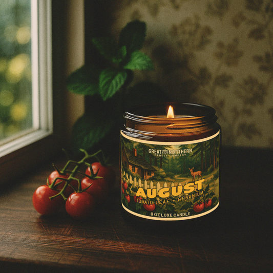 August Candle | Tomato Leaf + Geranium