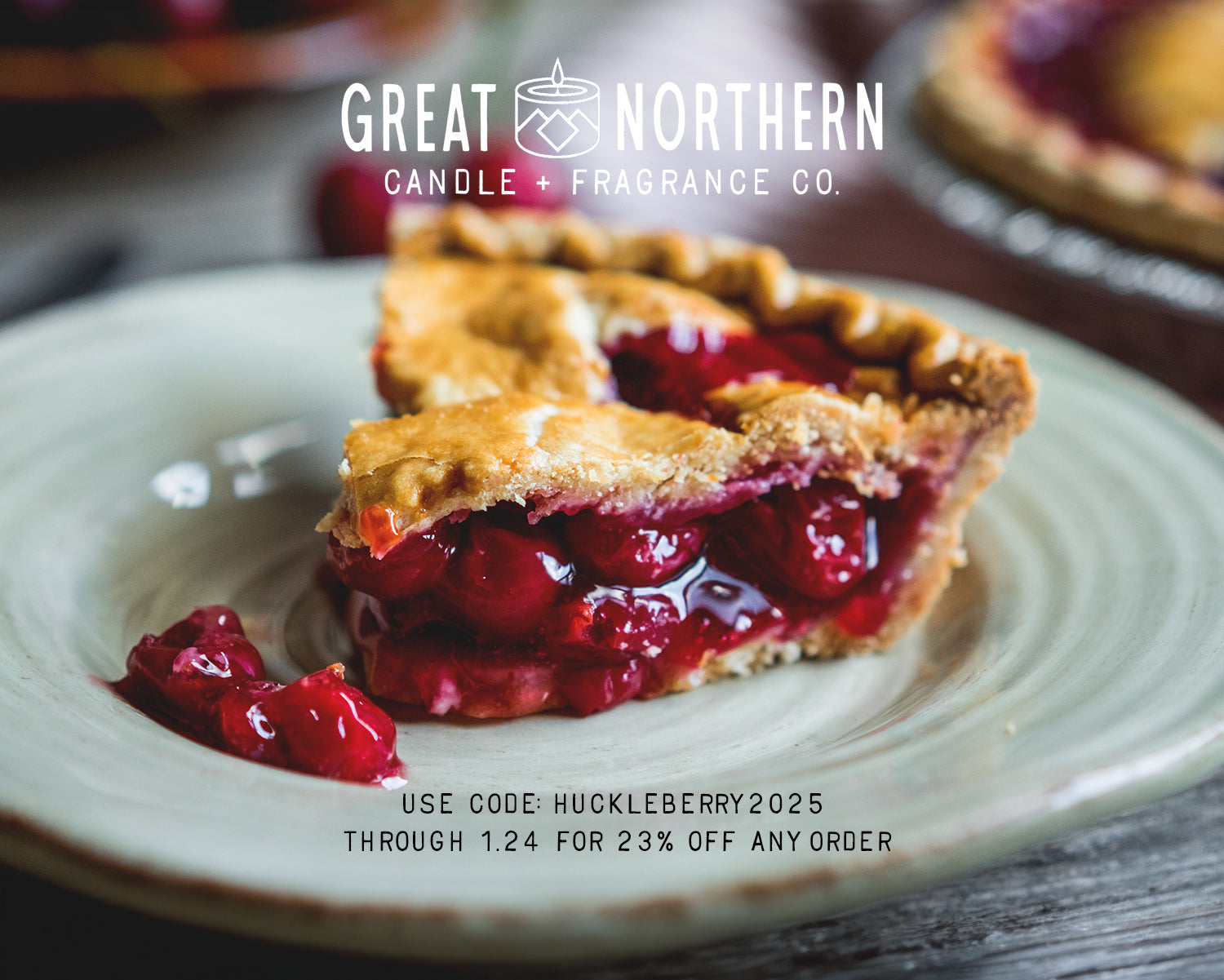 a slice of cherry pie on a stoneware plate