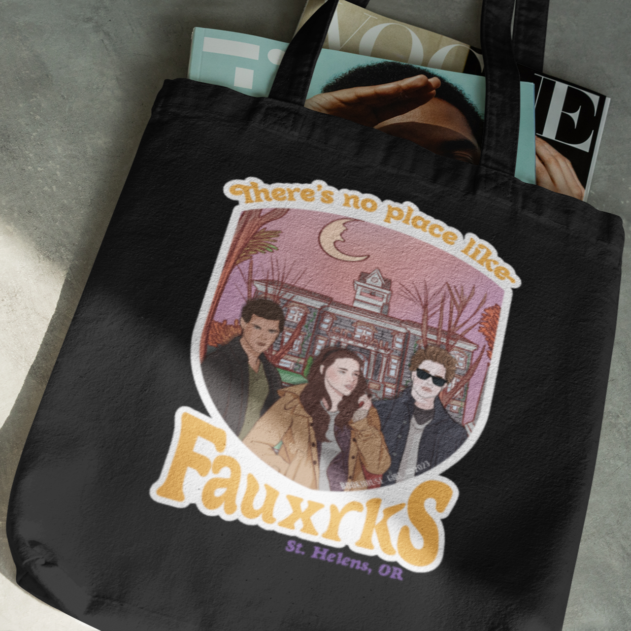 The Fauxrks™ Black Canvas Tote – Twilight-Inspired, Saint Helens Exclusive