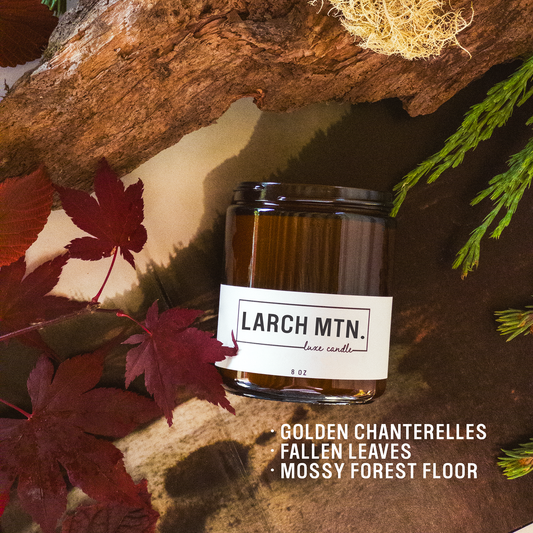 Larch Mtn.  {Chanterelles + Fallen Leaves + Mossy Forest Floor } Candle